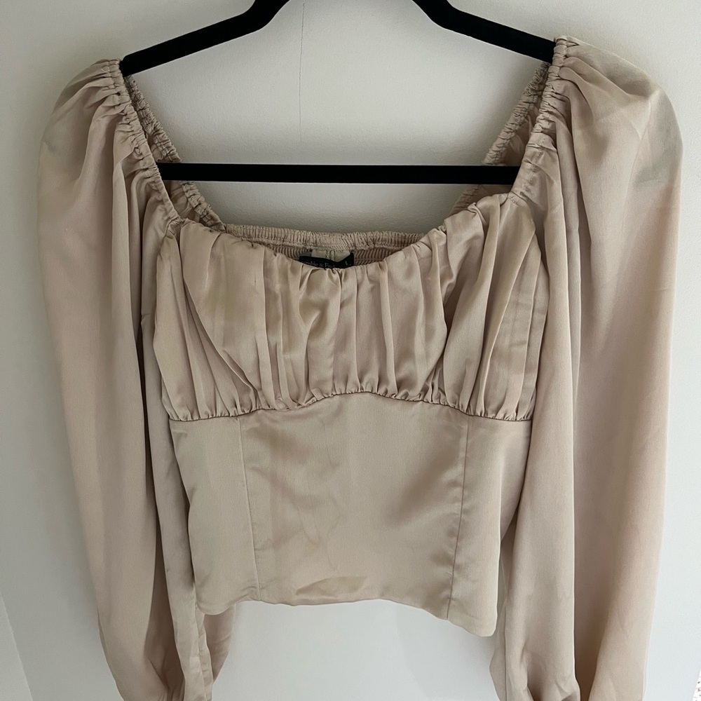 Abercrombie & Fitch Tan/Gold/Beige Puff Sleeve Crop Top